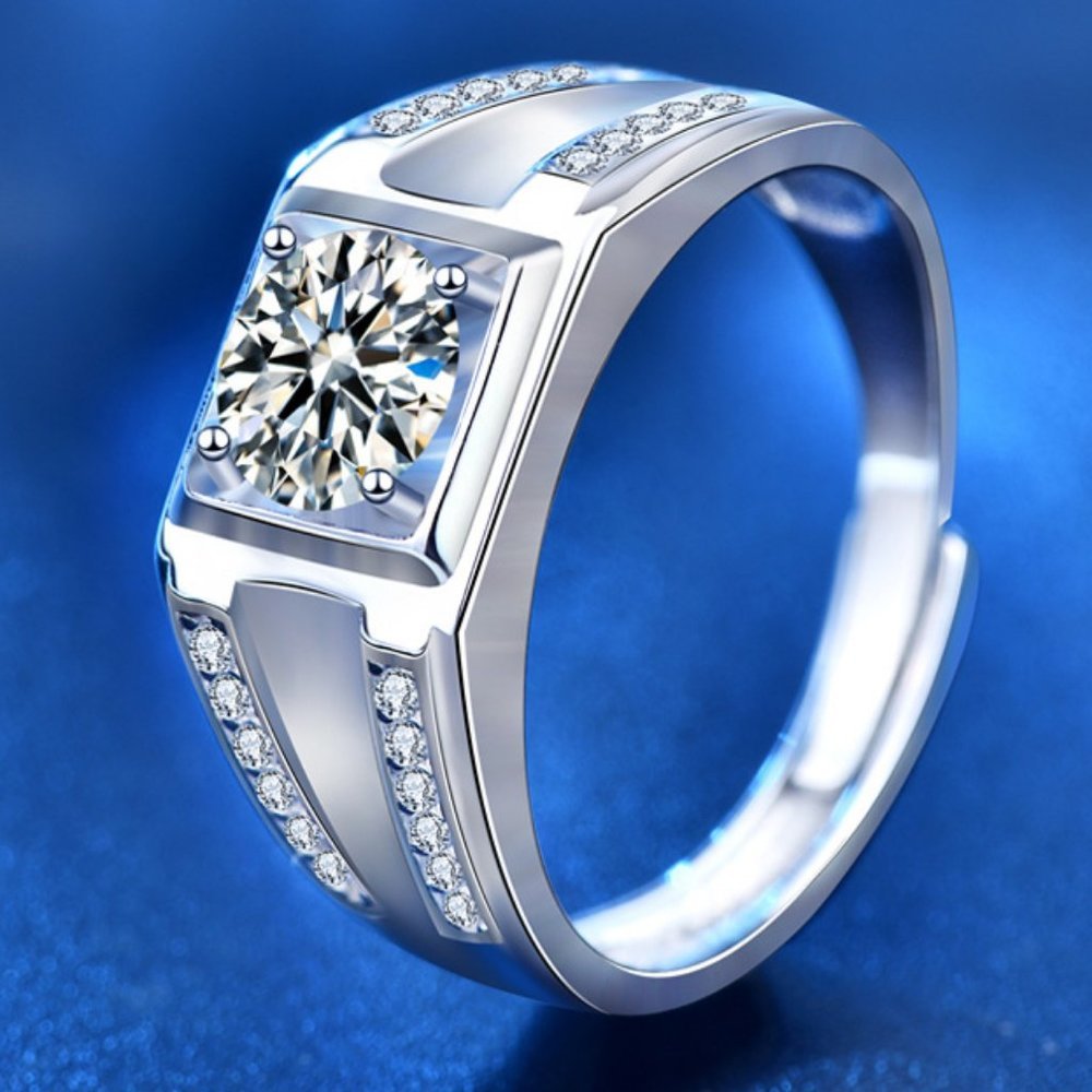 Certified 1ct. t.w. Diamond Moissanite Mens Engagement Ring NEW - Picture 4 of 8